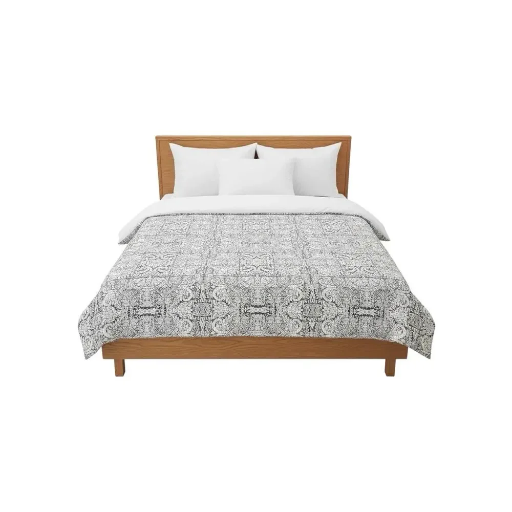 Crate And Barrel King Duvet Cover Linley Charcoal Gray Damask Cotton Linen EUC